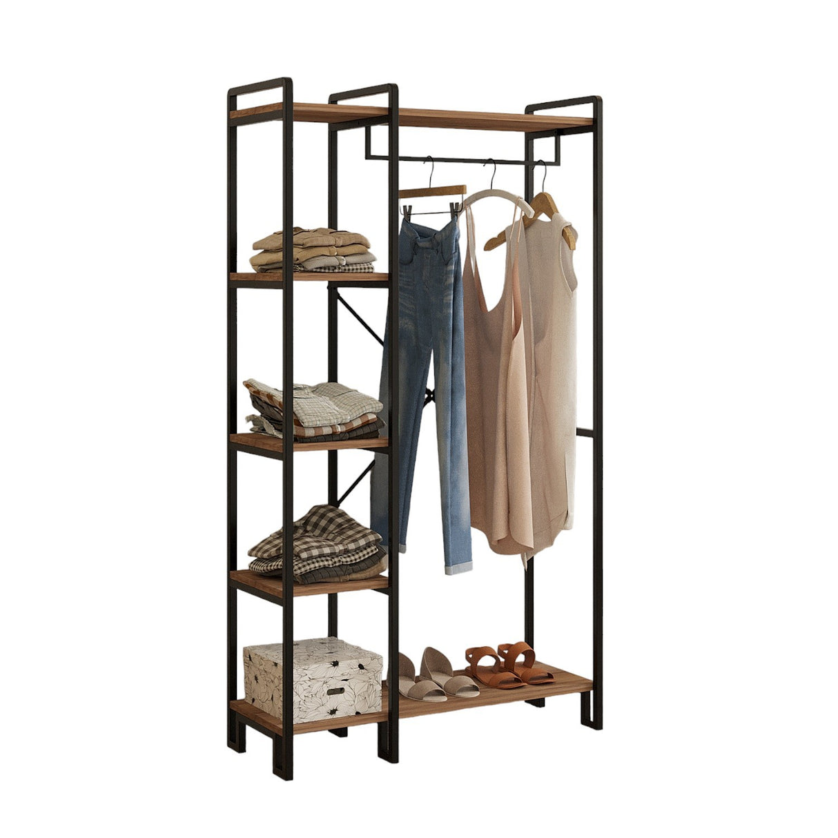 Wardrobe Furniture Coat Rack Rox Natural - With Shelves 