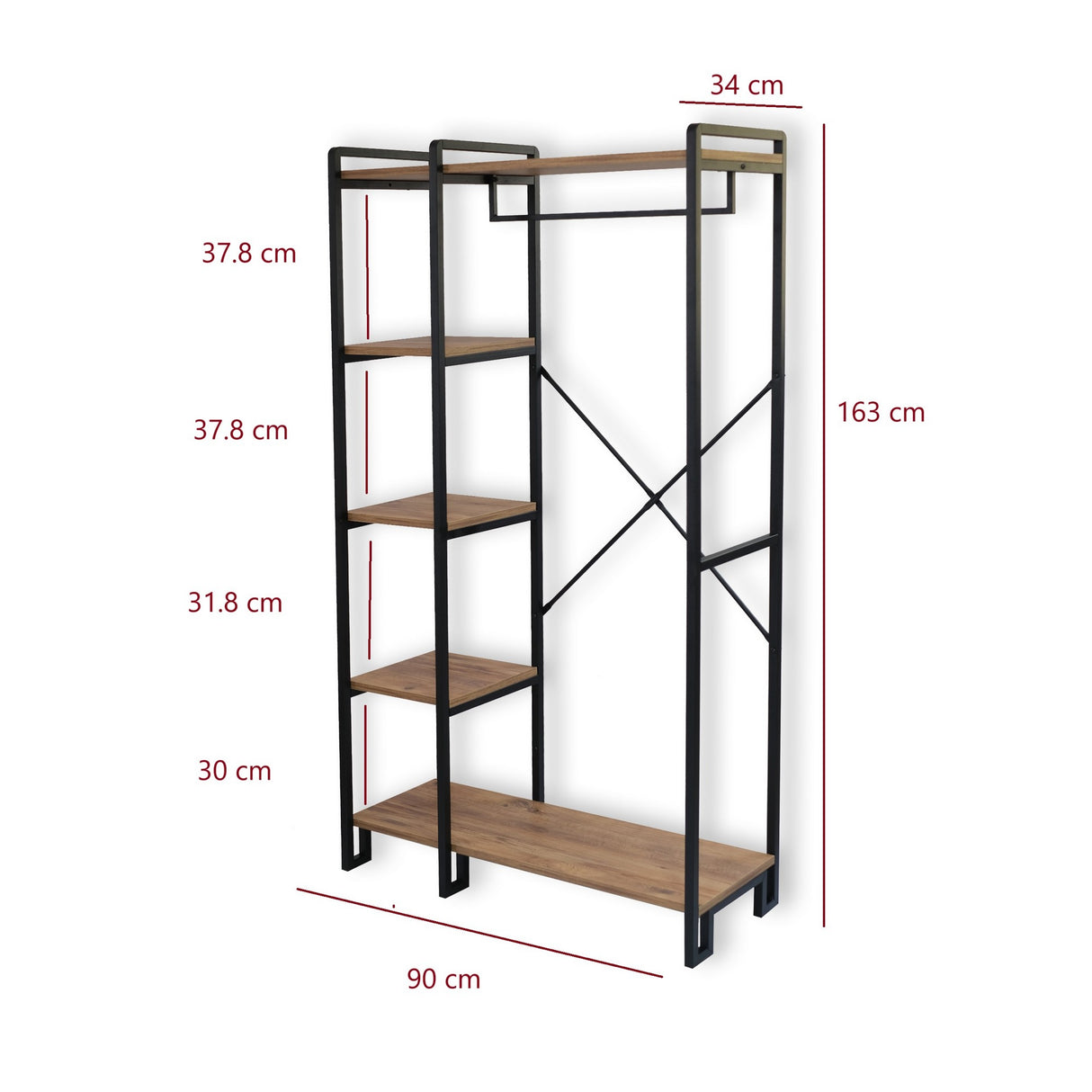 Wardrobe Furniture Coat Rack Rox Natural - With Shelves 
