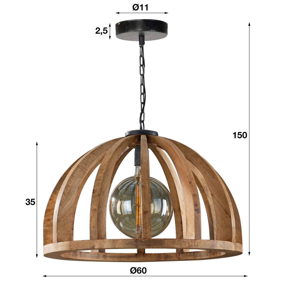 Hanglamp Madri DH Interior Mango LxBxH 69x69x50 Mangohout Witfoto maatindicatie