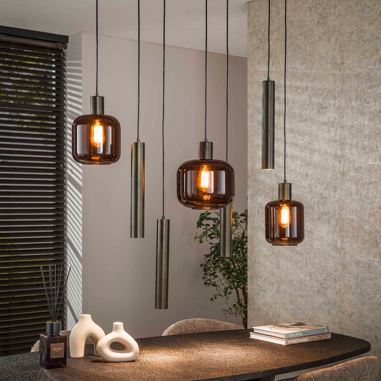 Hanglamp Dax 7-lichts bruin 105 cm