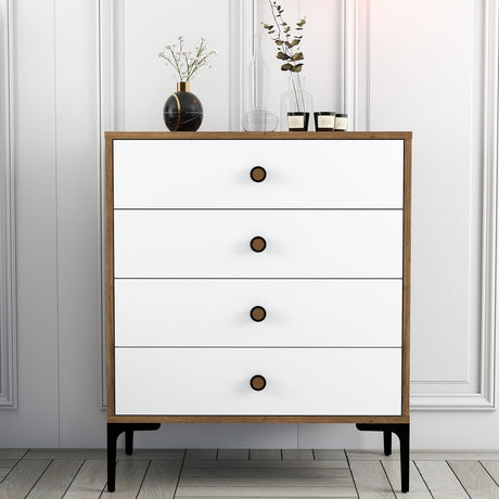 Chest of drawers Lizbon walnut white melamine 76x90.7x40 cm