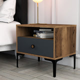 Bedside table Lizbon Walnut Anthracite Melamine 56x50.8x40 cm