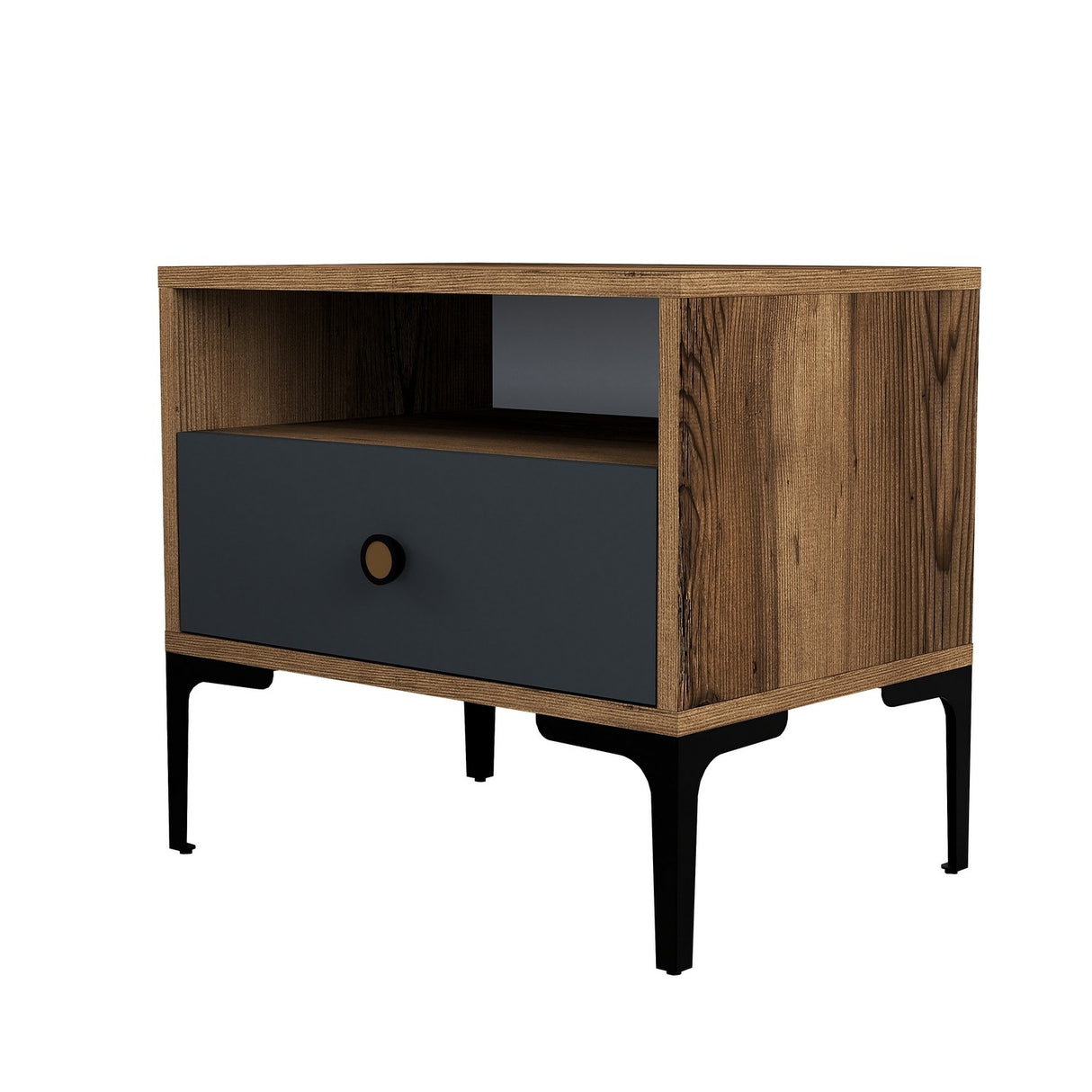 Bedside table Lizbon Walnut Anthracite Melamine 56x50.8x40 cm