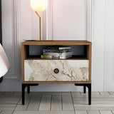 Bedside table Lizbon walnut white marble melamine 56x50.8x40 cm