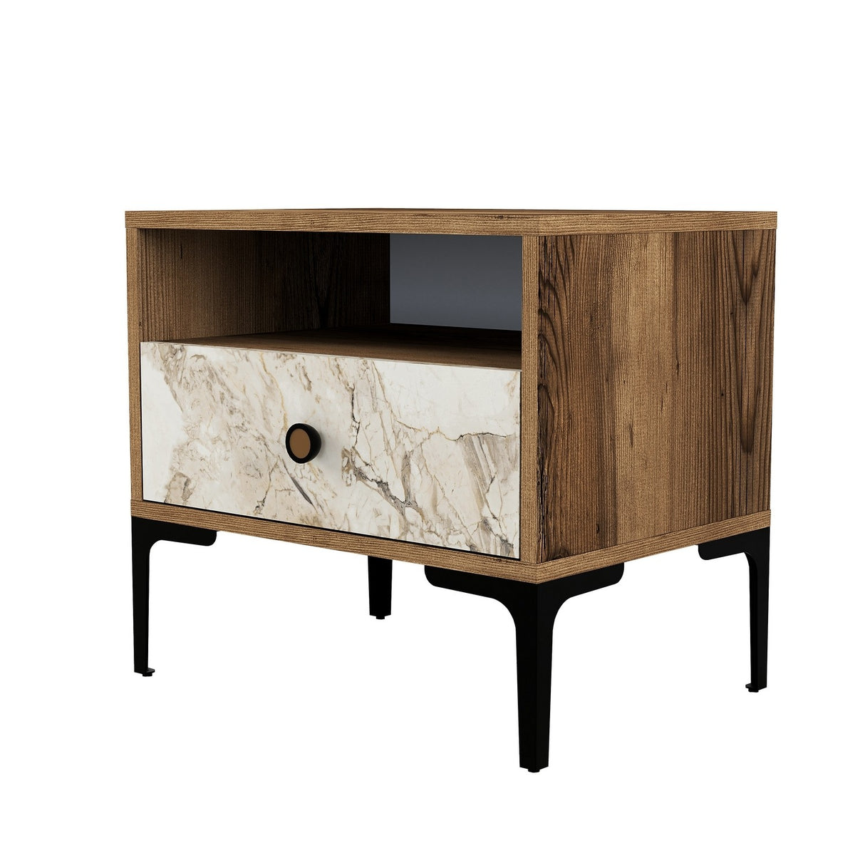 Bedside table Lizbon walnut white marble melamine 56x50.8x40 cm