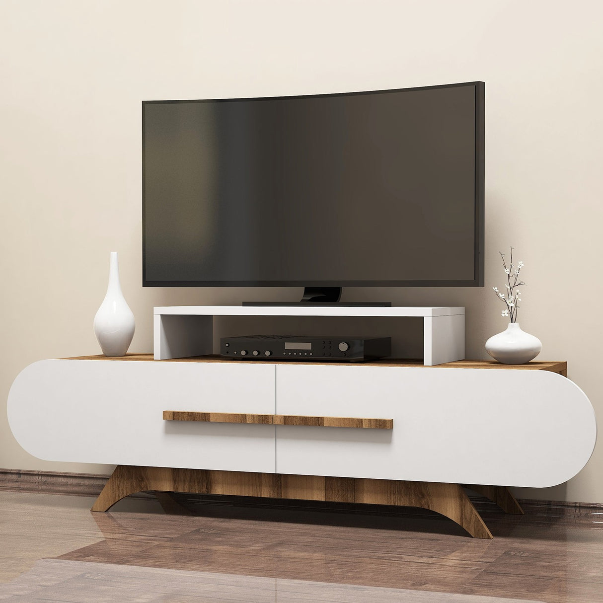 TV furniture rose walnut white melamine 145x49.8x36.8 cm