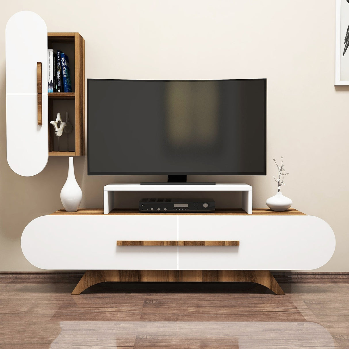 TV furniture set rose walnut white melamine 145x49.8x36.8 cm