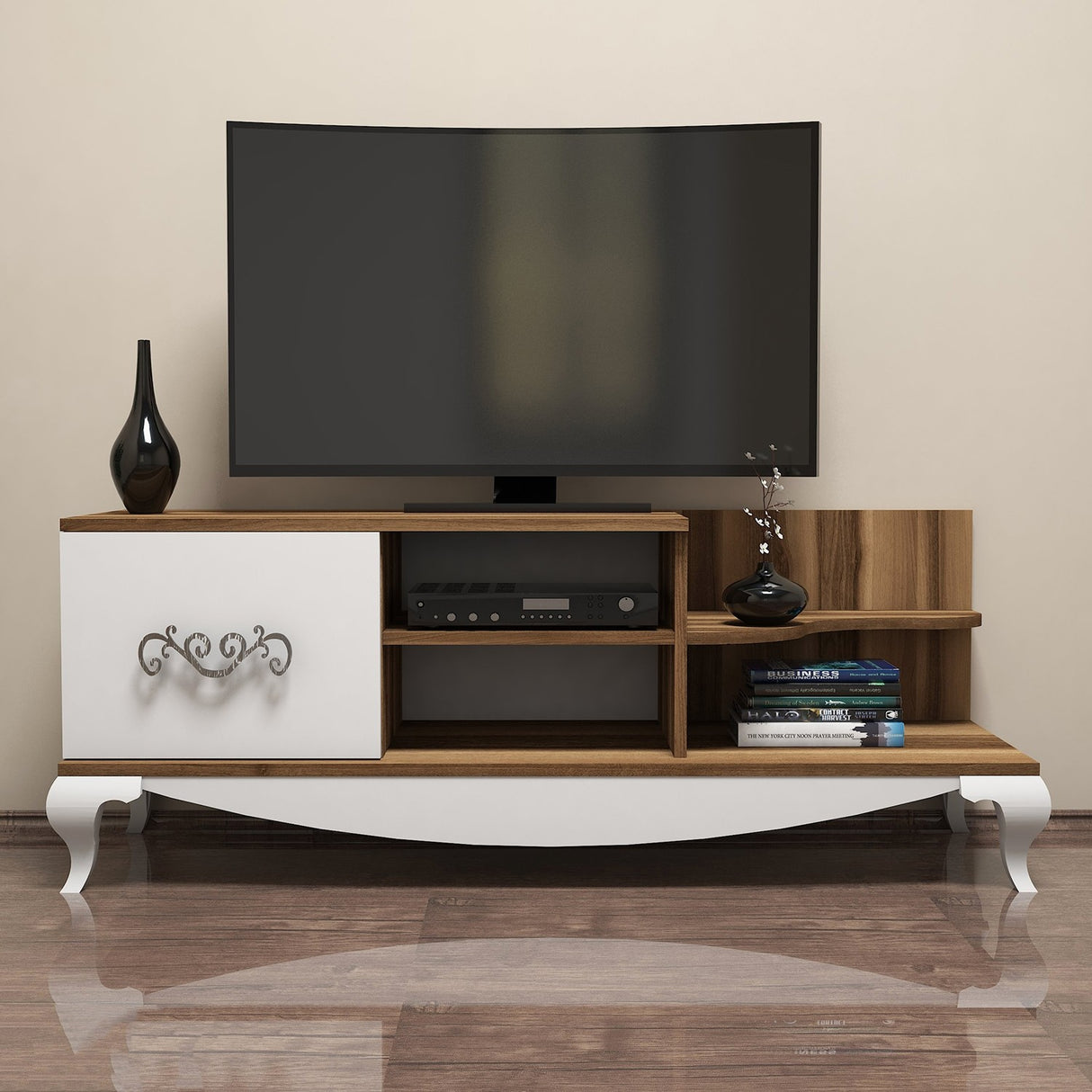 TV Furniture Sultan Walnut White Melamine 130x50.6x45 cm