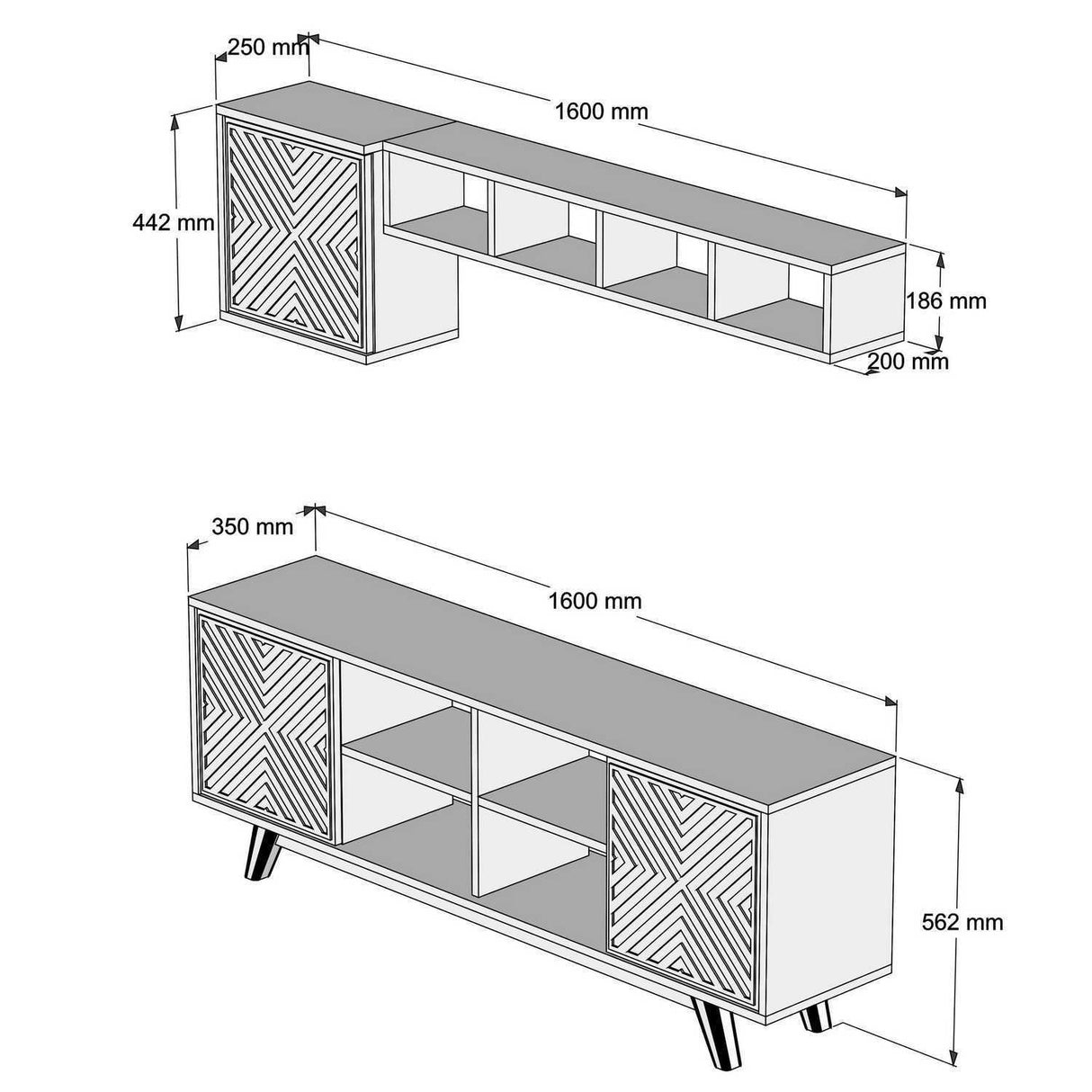 TV furniture set inci walnut white melamine 160x56.2x35 cm