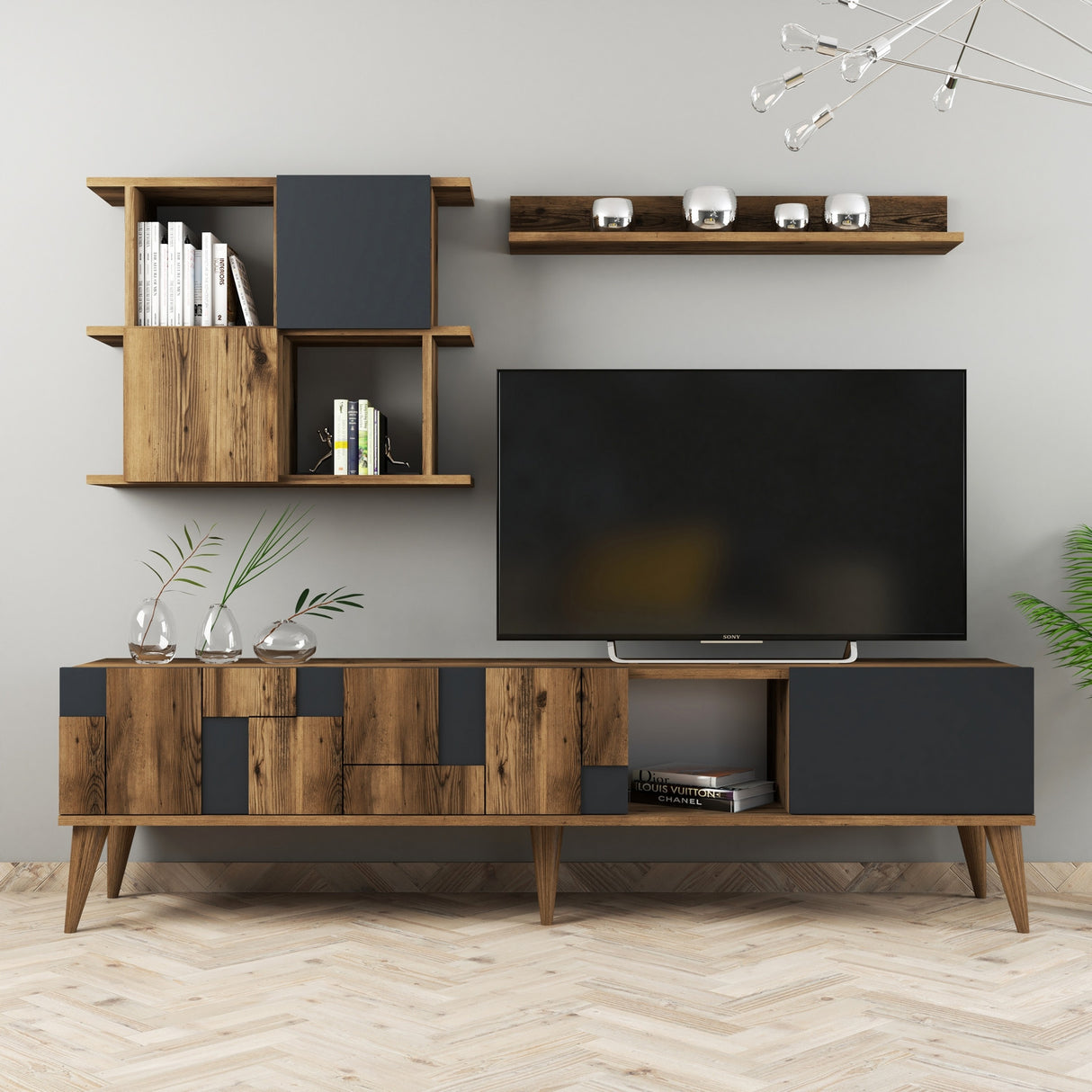 TV furniture set madrid walnut anthracite melamine 180x48.6x33.8 cm