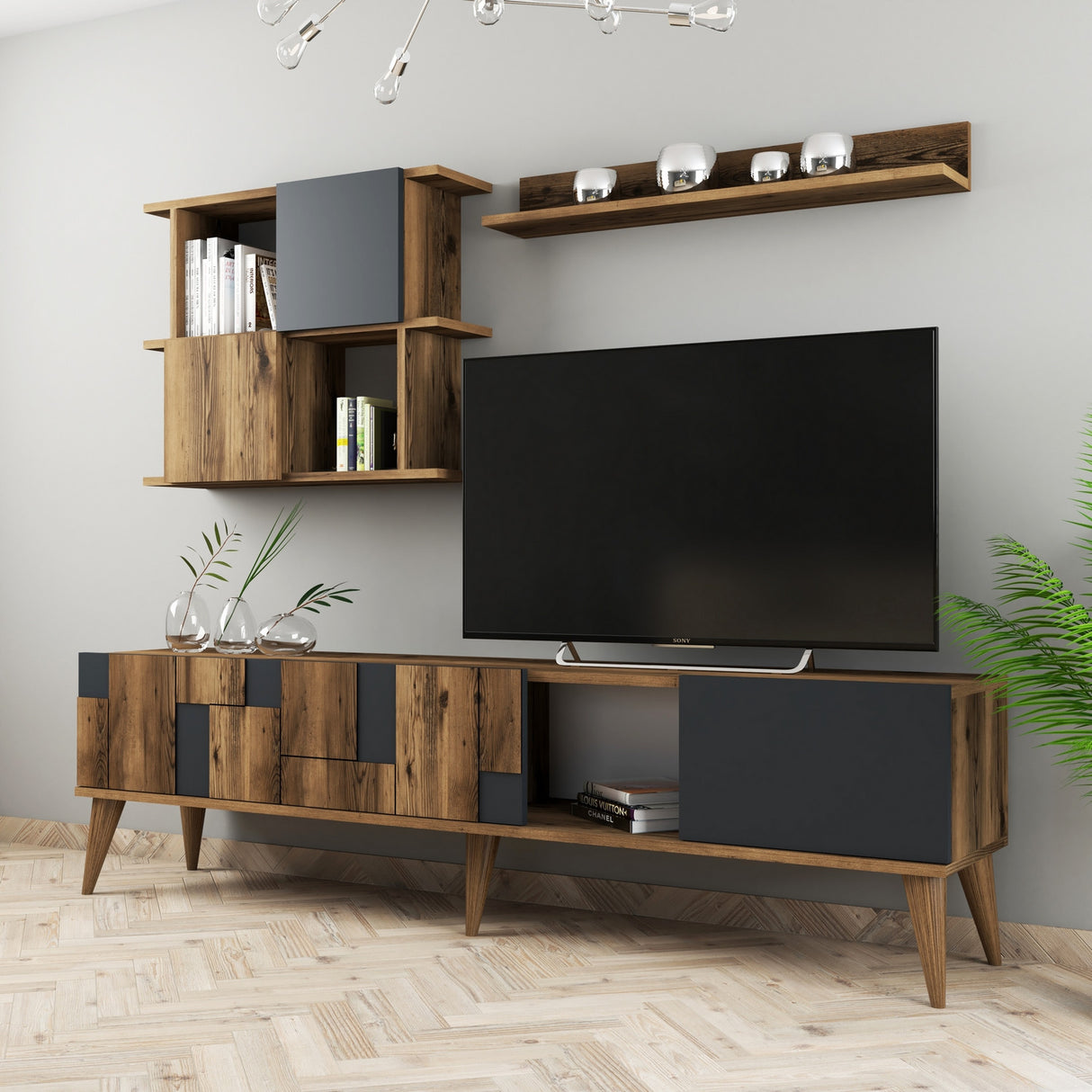 TV furniture set madrid walnut anthracite melamine 180x48.6x33.8 cm