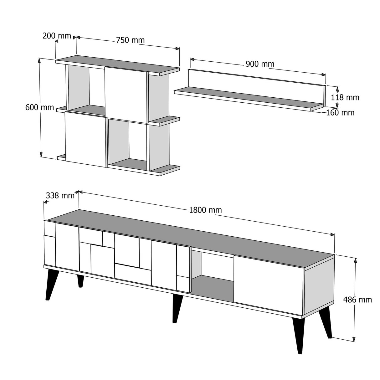 TV furniture set madrid walnut anthracite melamine 180x48.6x33.8 cm