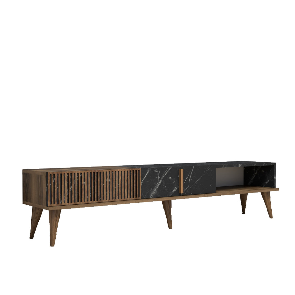 TV Furniture Milan Walnut Black Melamine 180x40x35 cm