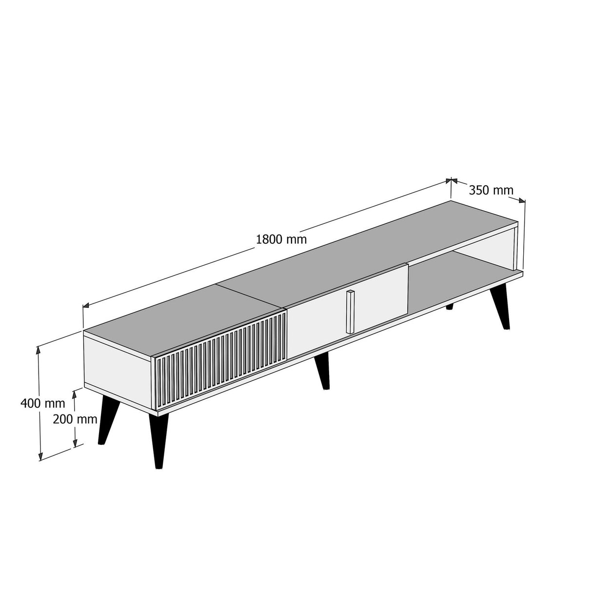 TV Furniture Milan Walnut Black Melamine 180x40x35 cm