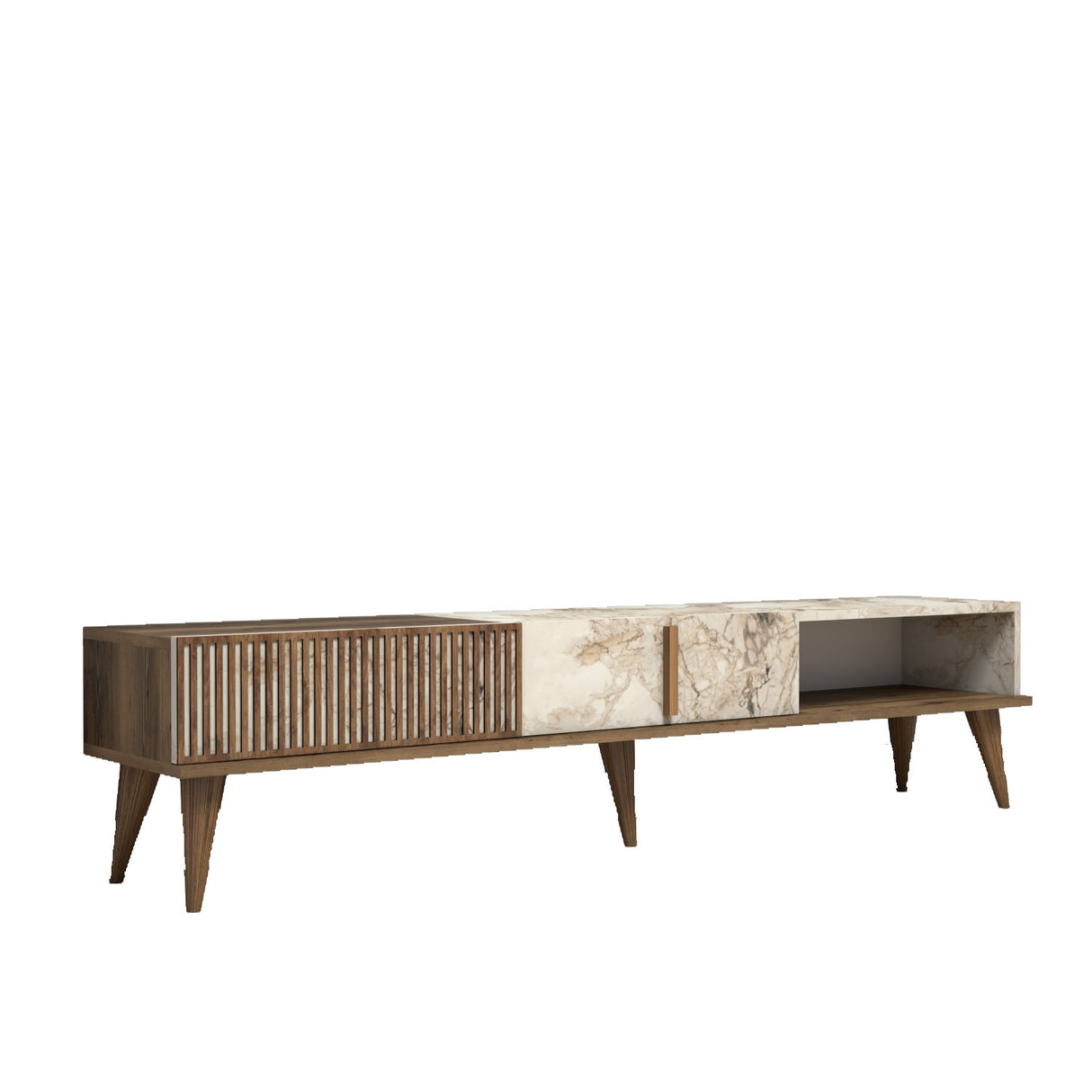 TV Furniture Milan Walnut White Marble Melamine 180x40x35 cm