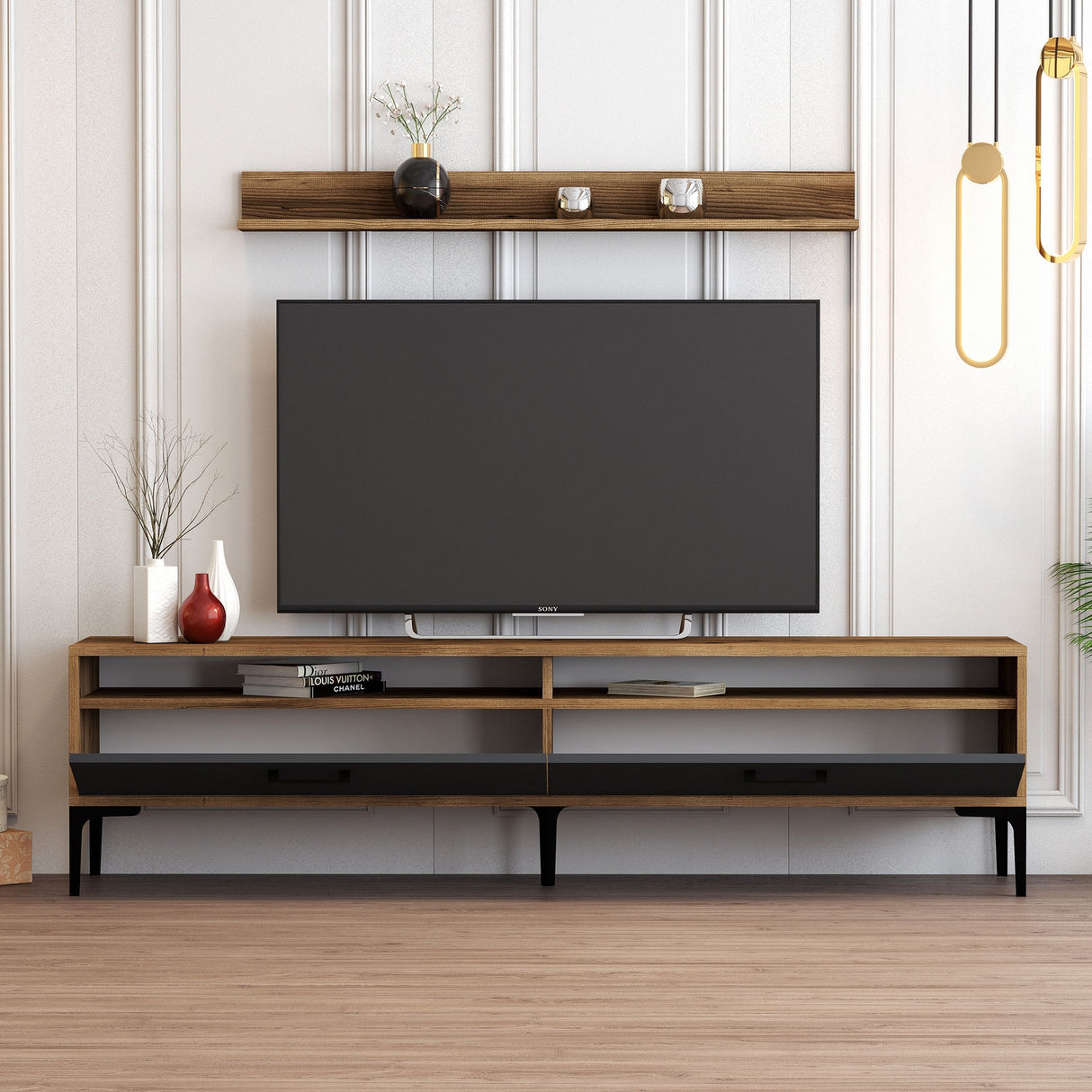 TV furniture set istanbul walnut anthracite melamine 180x47x35 cm