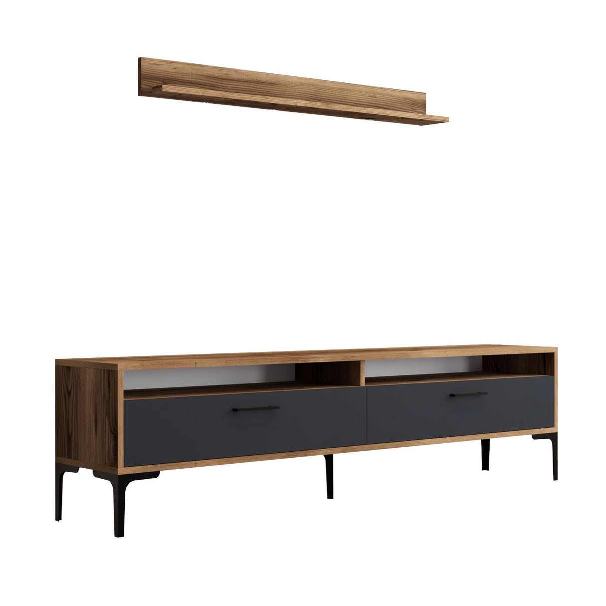 TV furniture set istanbul walnut anthracite melamine 180x47x35 cm