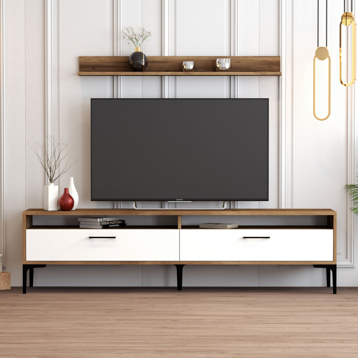 TV furniture set istanbul walnut white melamine 180x47x35 cm