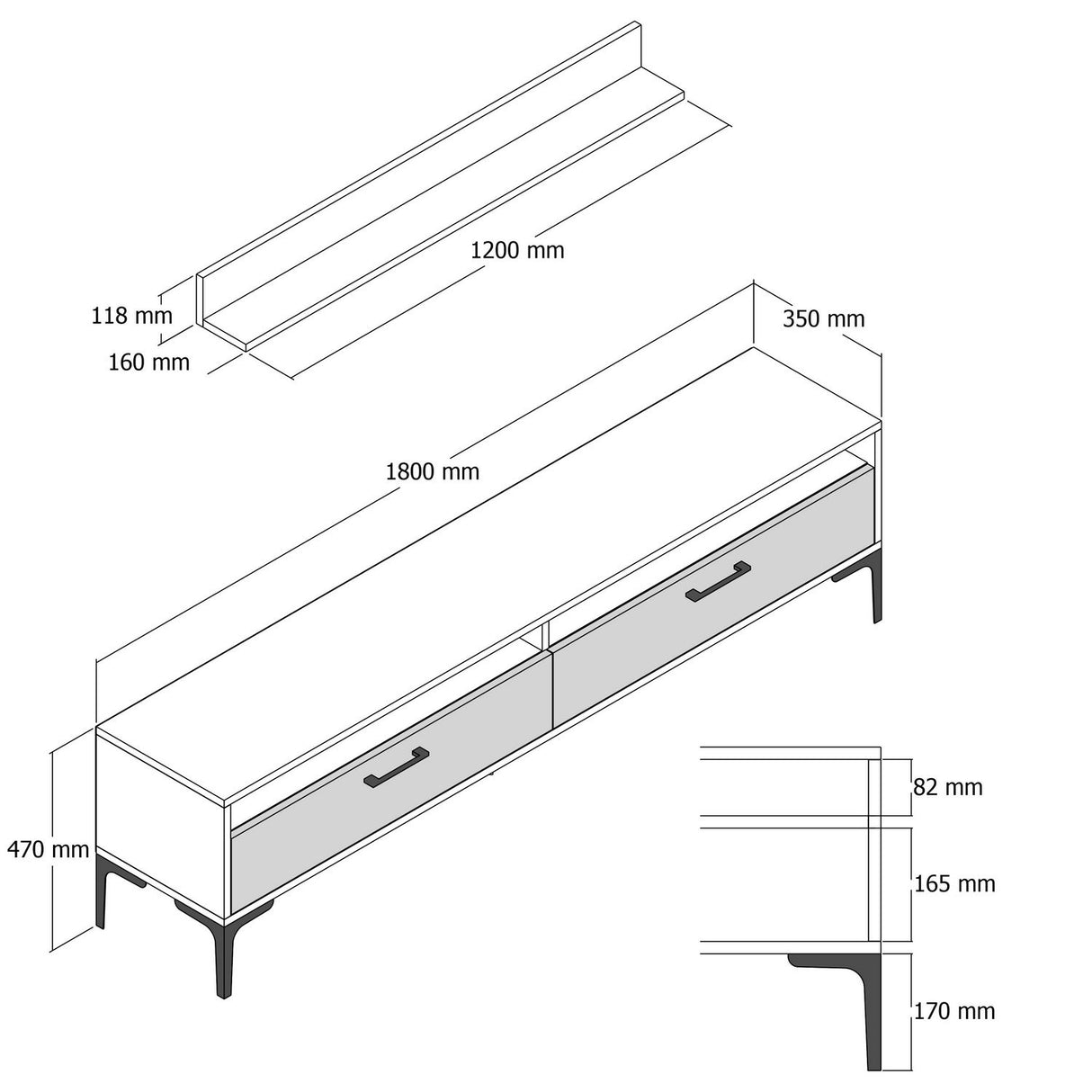 TV furniture set istanbul walnut white marble melamine 180x47x35 cm