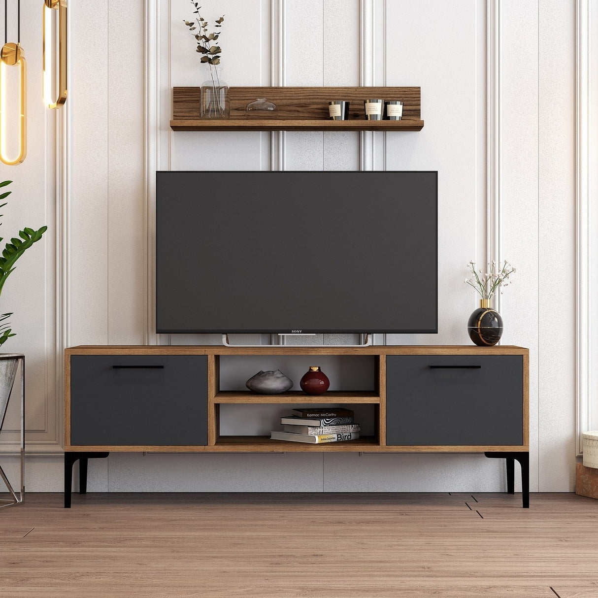 TV furniture set riga walnut anthracite melamine 140x48x30 cm