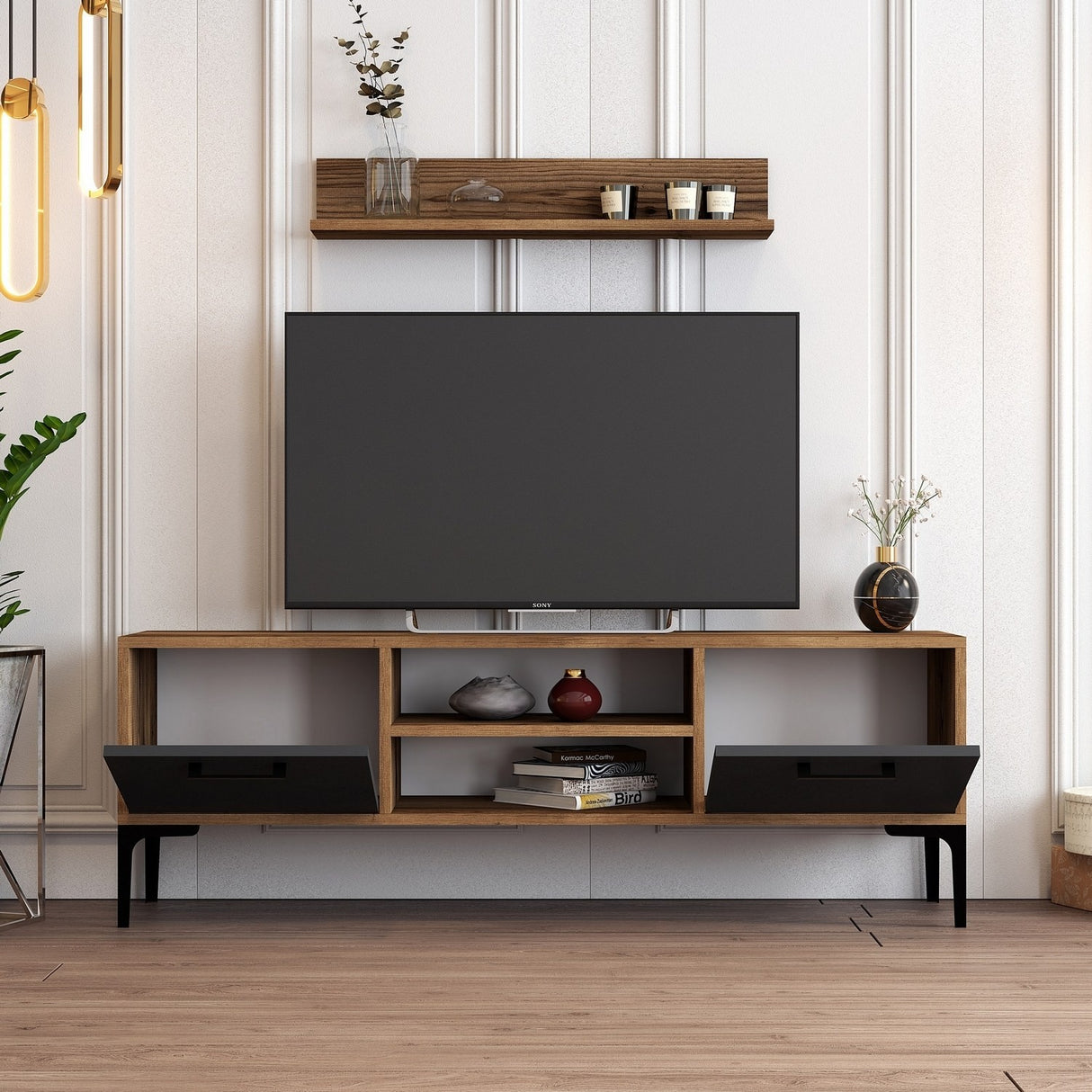 TV furniture set riga walnut anthracite melamine 140x48x30 cm