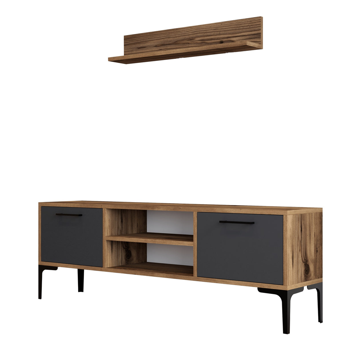 TV furniture set riga walnut anthracite melamine 140x48x30 cm