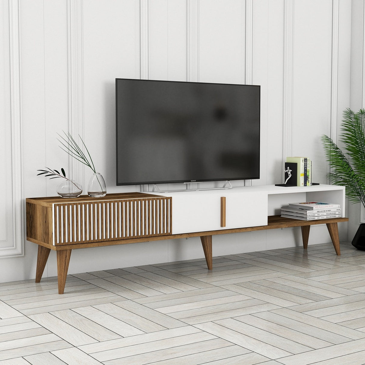 TV Furniture Milan Alt Walnut White Melamine 180x40x35 cm