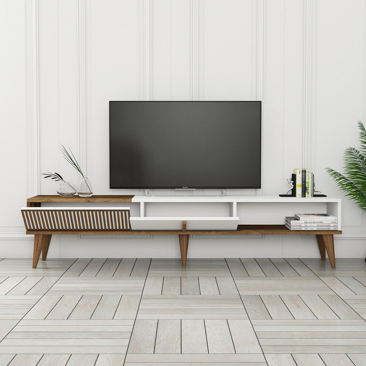 TV Furniture Milan Alt Walnut White Melamine 180x40x35 cm