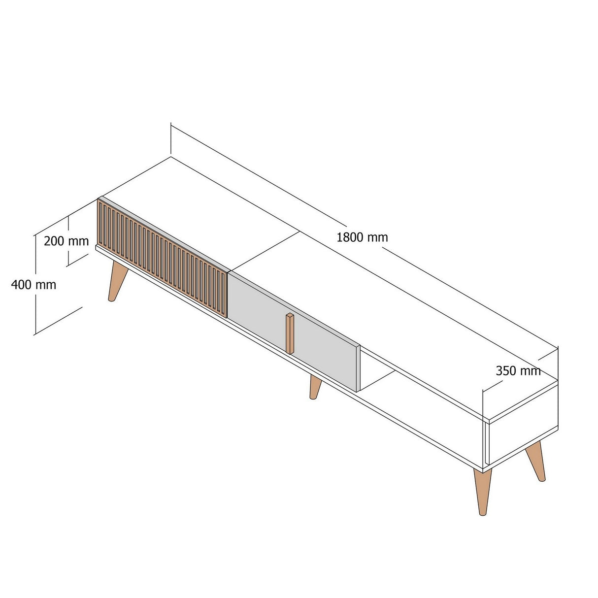 TV furniture Milan Alt Walnut Crème Melamine 180x40x35 cm