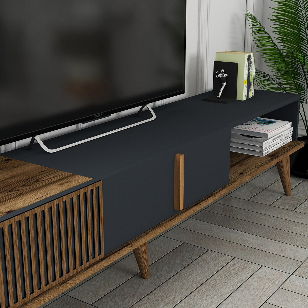 TV Furniture Milan Alt Walnut Anthracite Melamine 180x40x35 cm