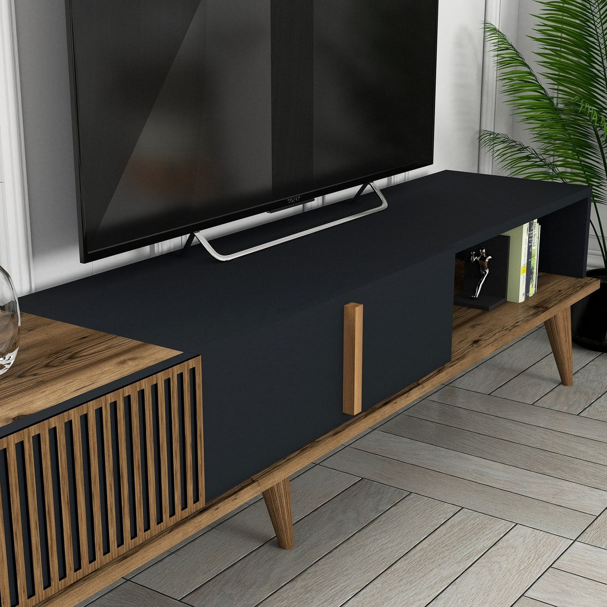 TV furniture set Milan TV Walnut Anthracite Melamine 180x40x35 cm