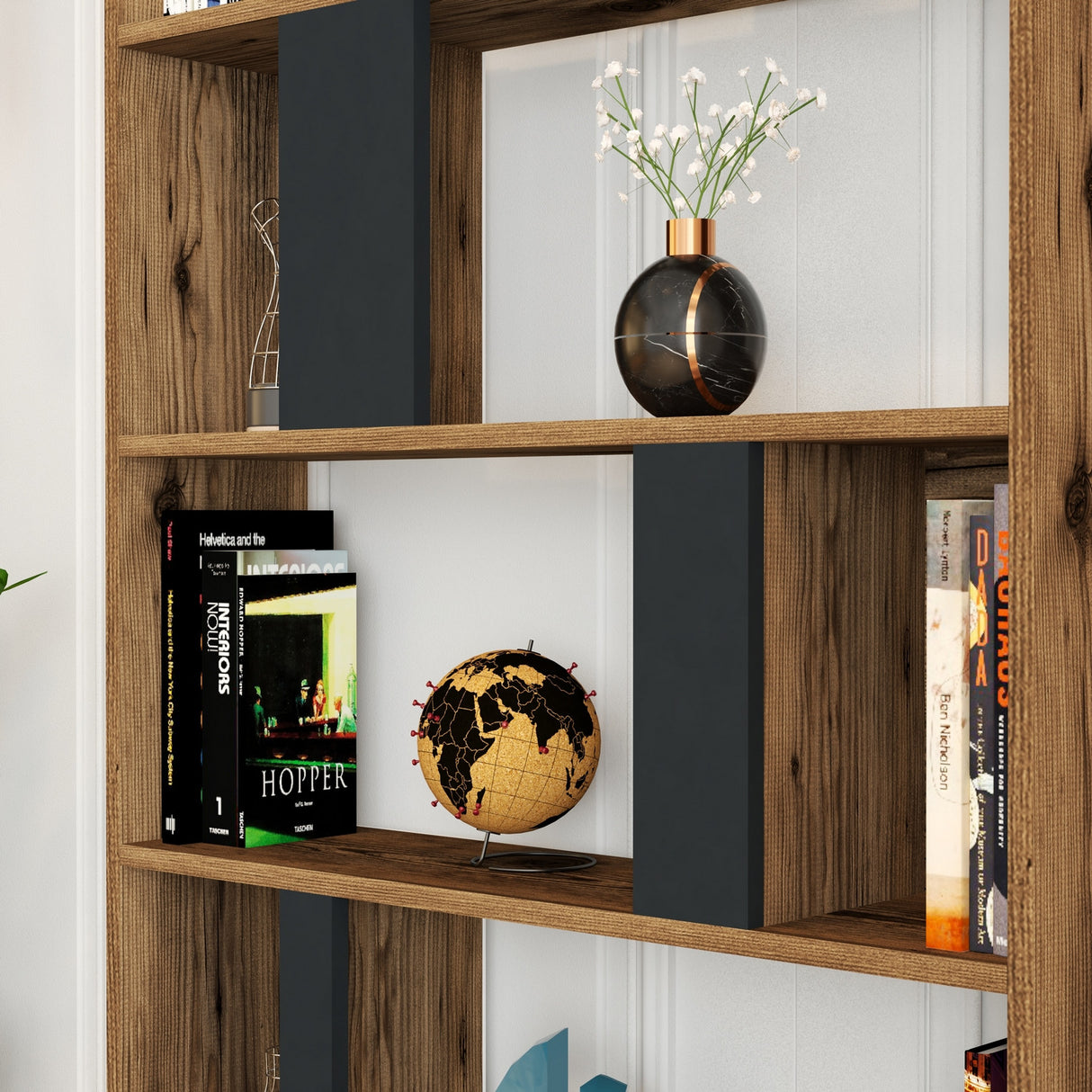 Bookcase Lima Walnut Anthracite Melamine 90x180x20 cm