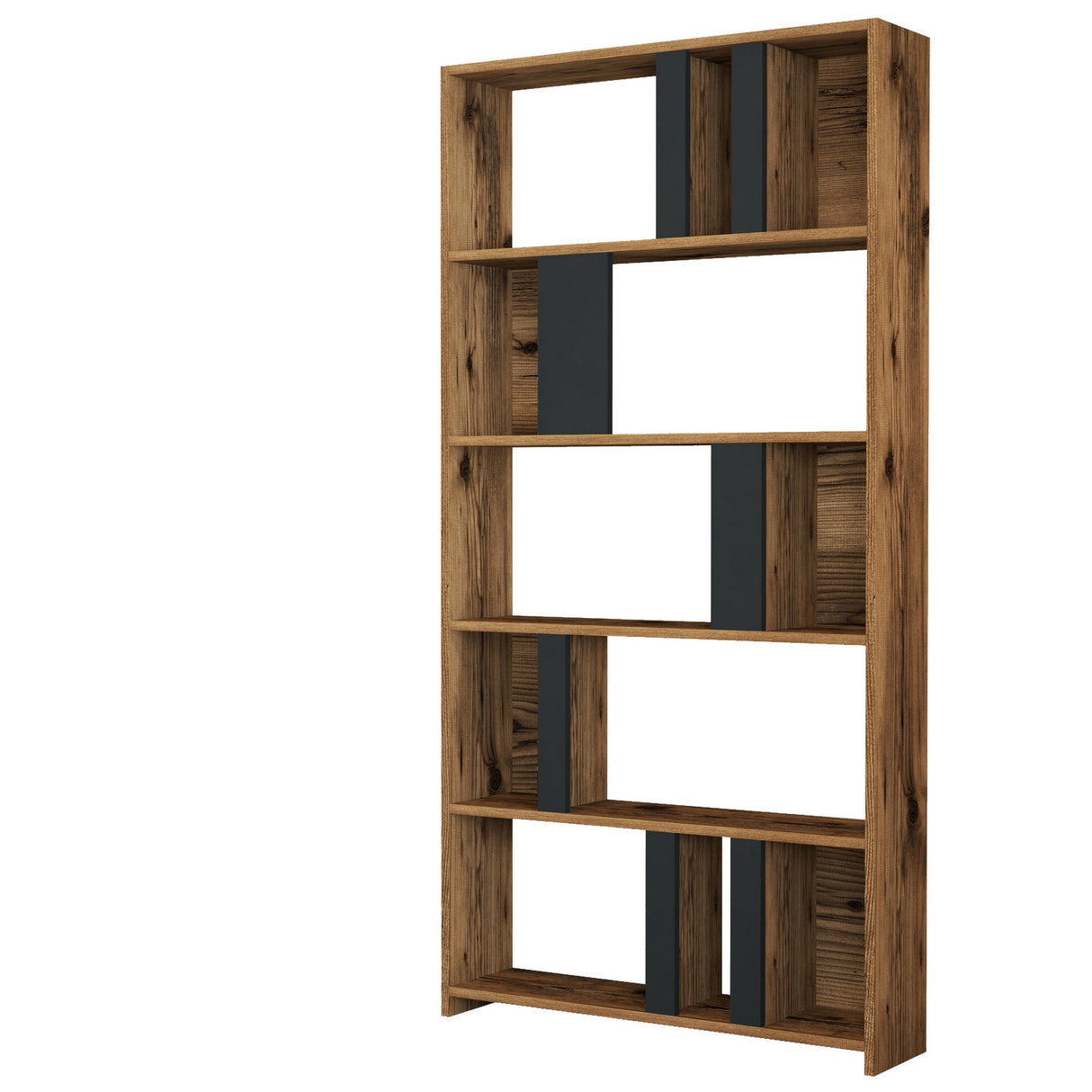 Bookcase Lima Walnut Anthracite Melamine 90x180x20 cm