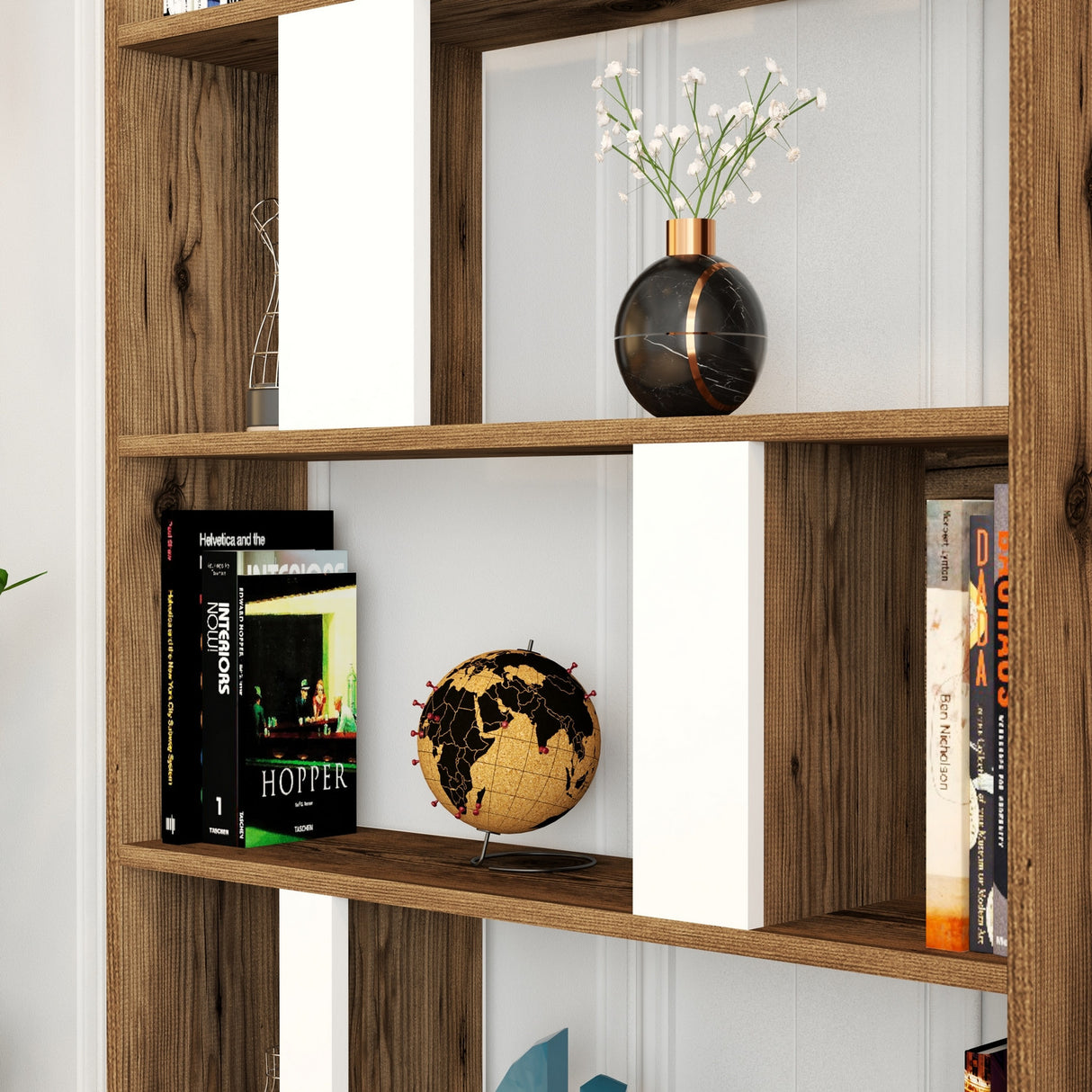 Bookcase lima walnut white melamine 90x180x20 cm