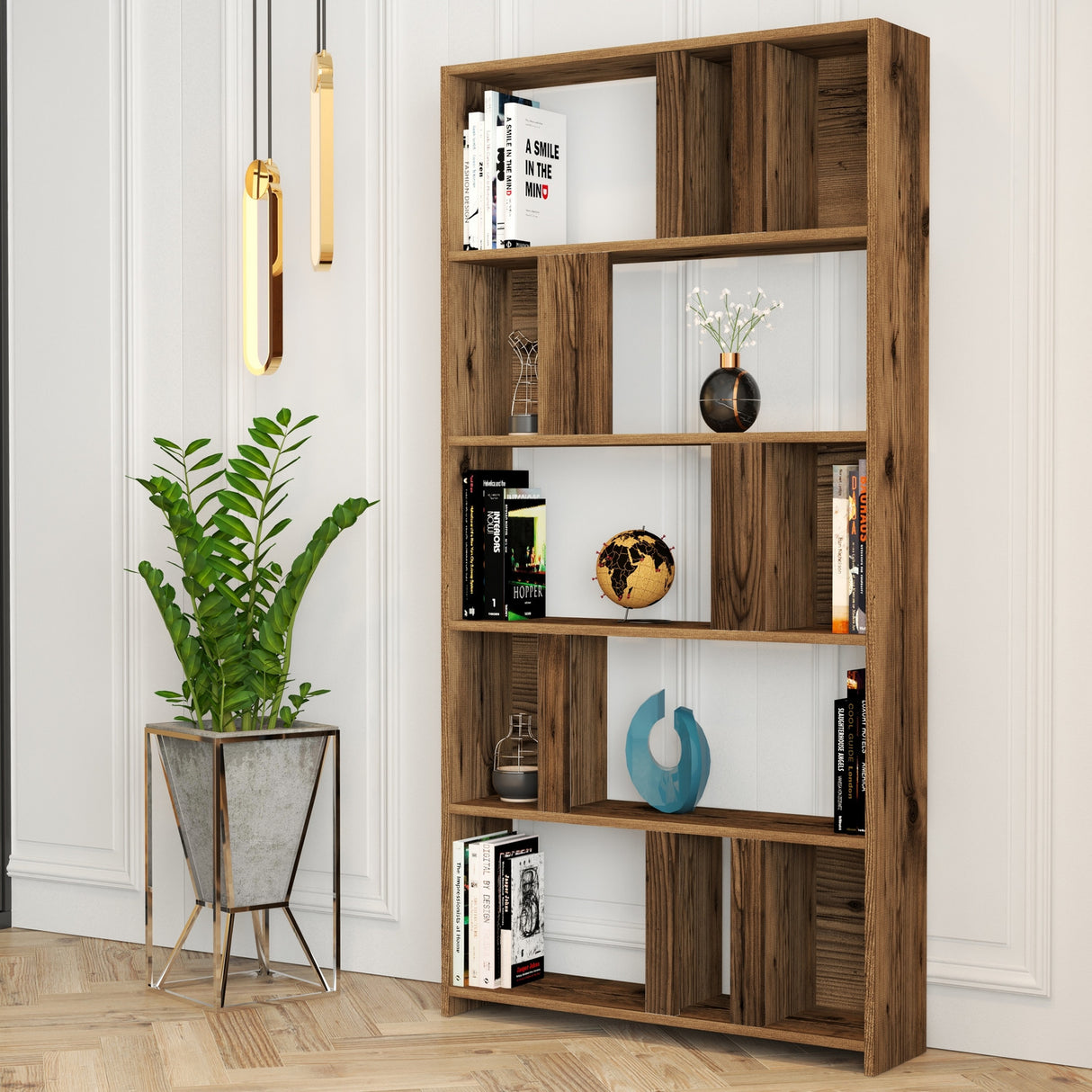 Bookcase Lima Walnut Melamine 90x180x20 cm