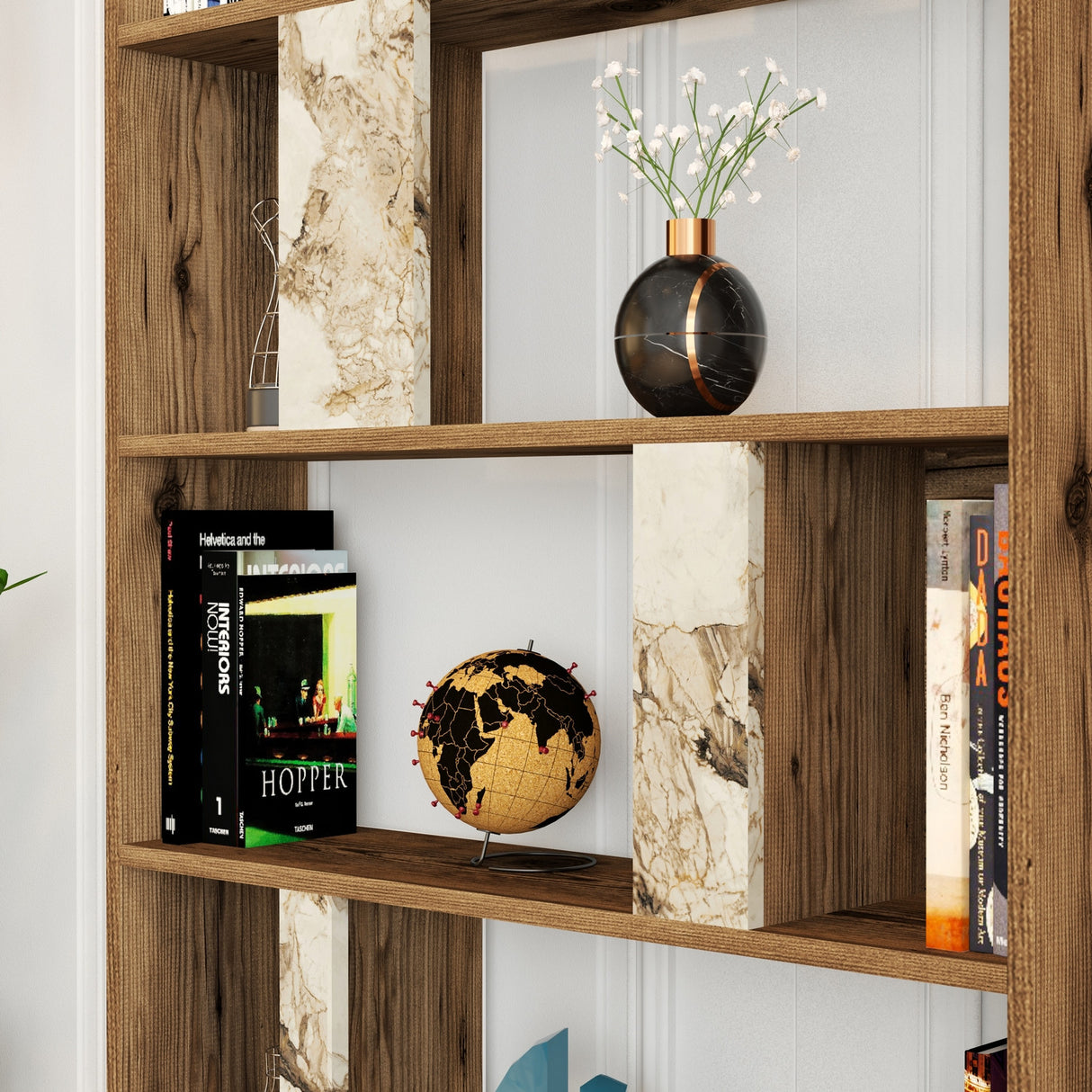 Bookcase Lima Walnut White Marmer Melamine 90x180x20 cm