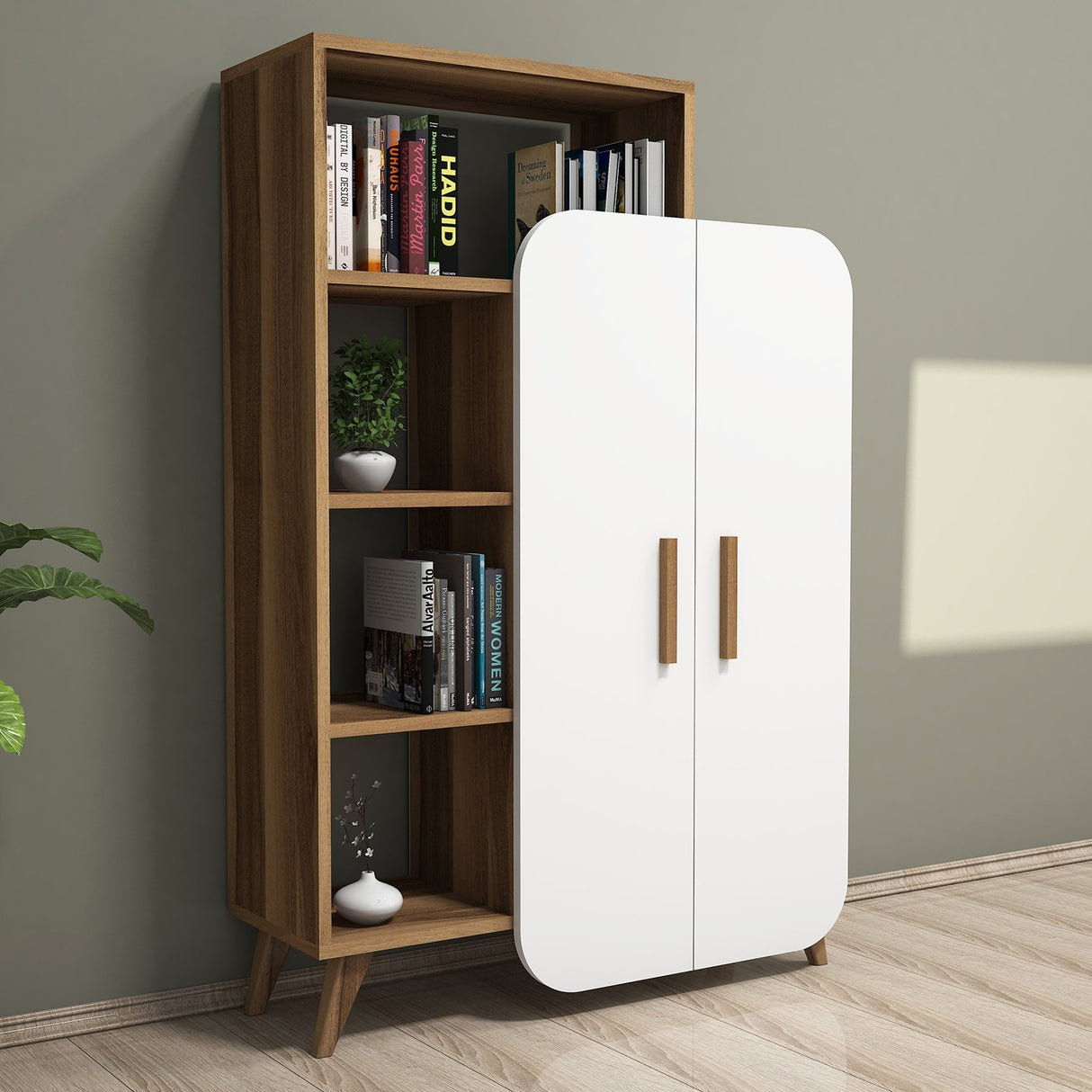 Bookcase Form Walnut White Melamine 90x132x32 cm