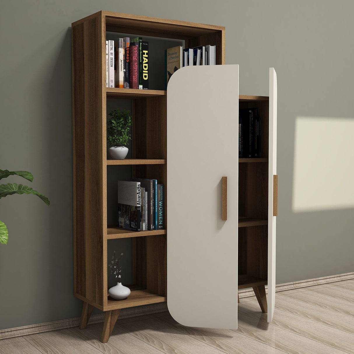 Bookcase Form Walnut Crème Melamine 90x132x32 cm