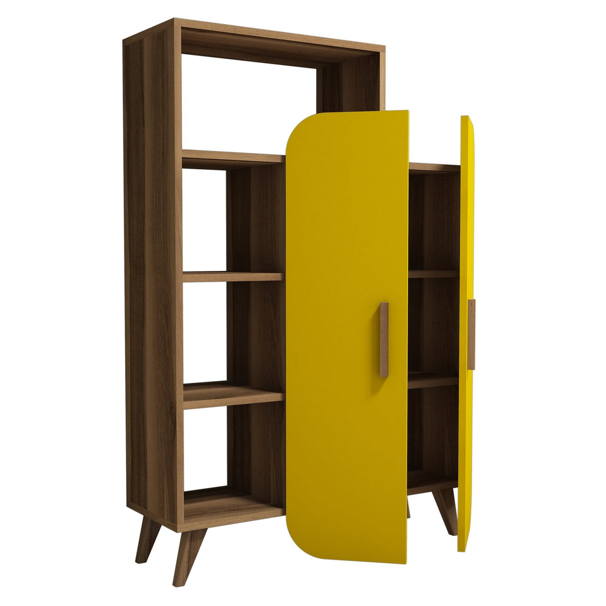 Bookcase Form Walnut Yellow Melamine 90x132x32 cm