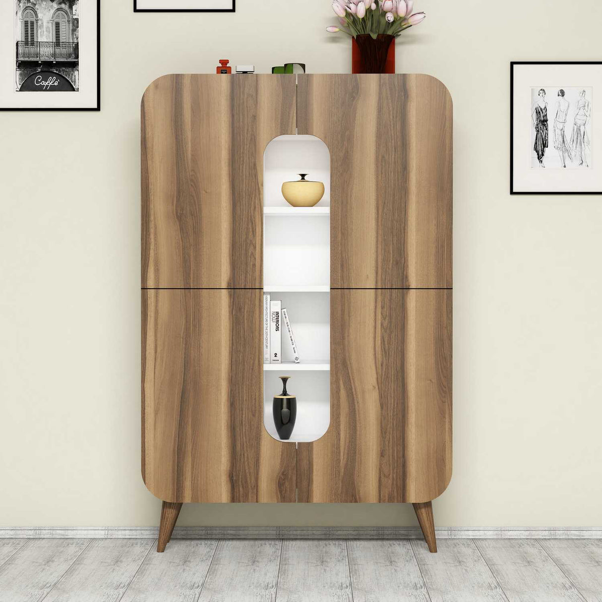 Wall cabinet mine walnut white melamine 93x144x31.8 cm