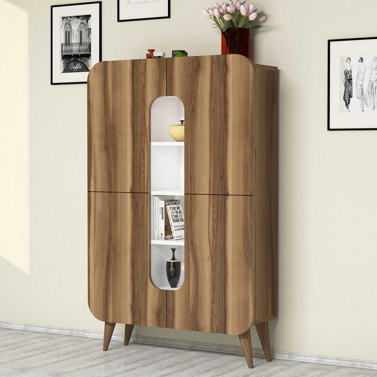 Wall cabinet mine walnut white melamine 93x144x31.8 cm