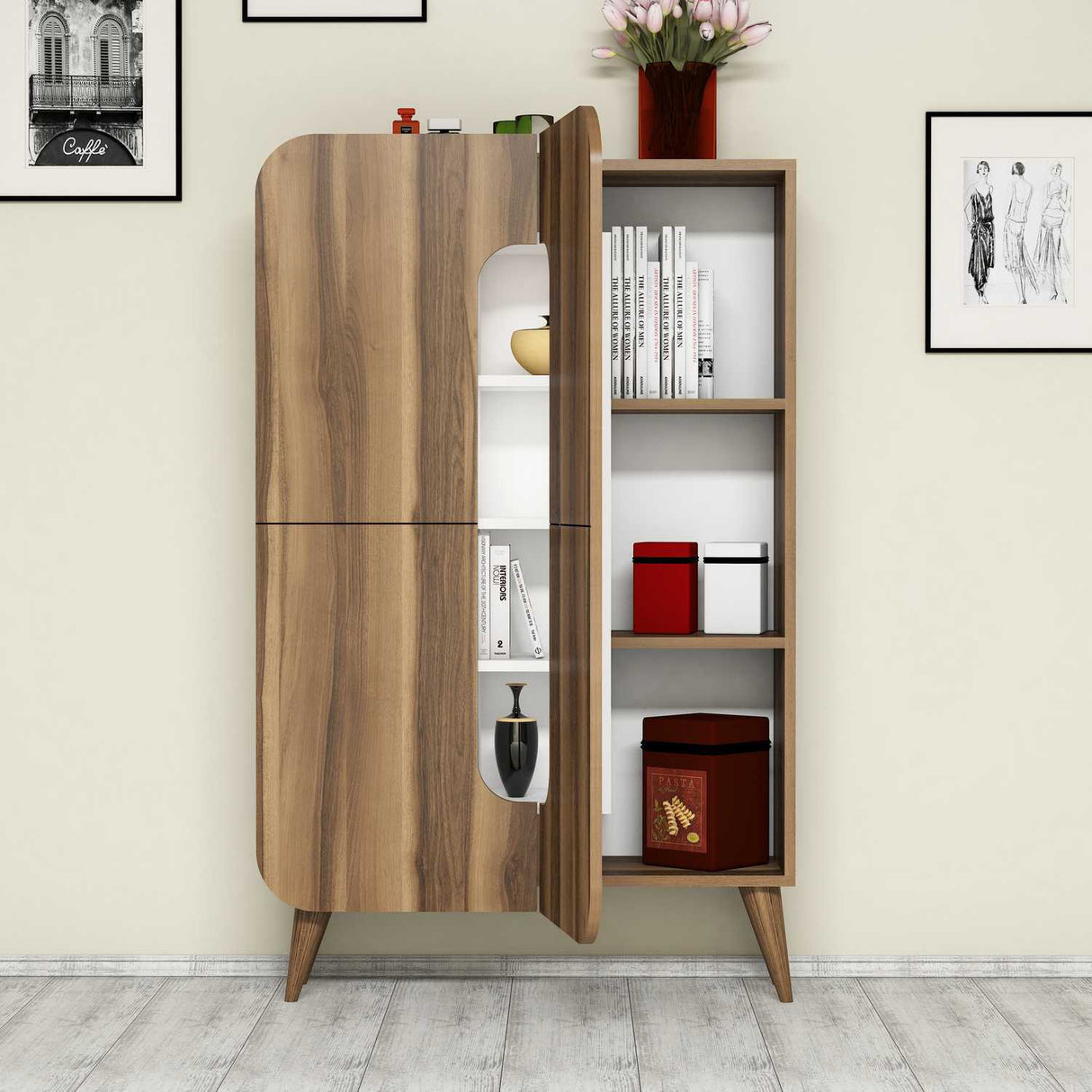 Wall cabinet mine walnut white melamine 93x144x31.8 cm