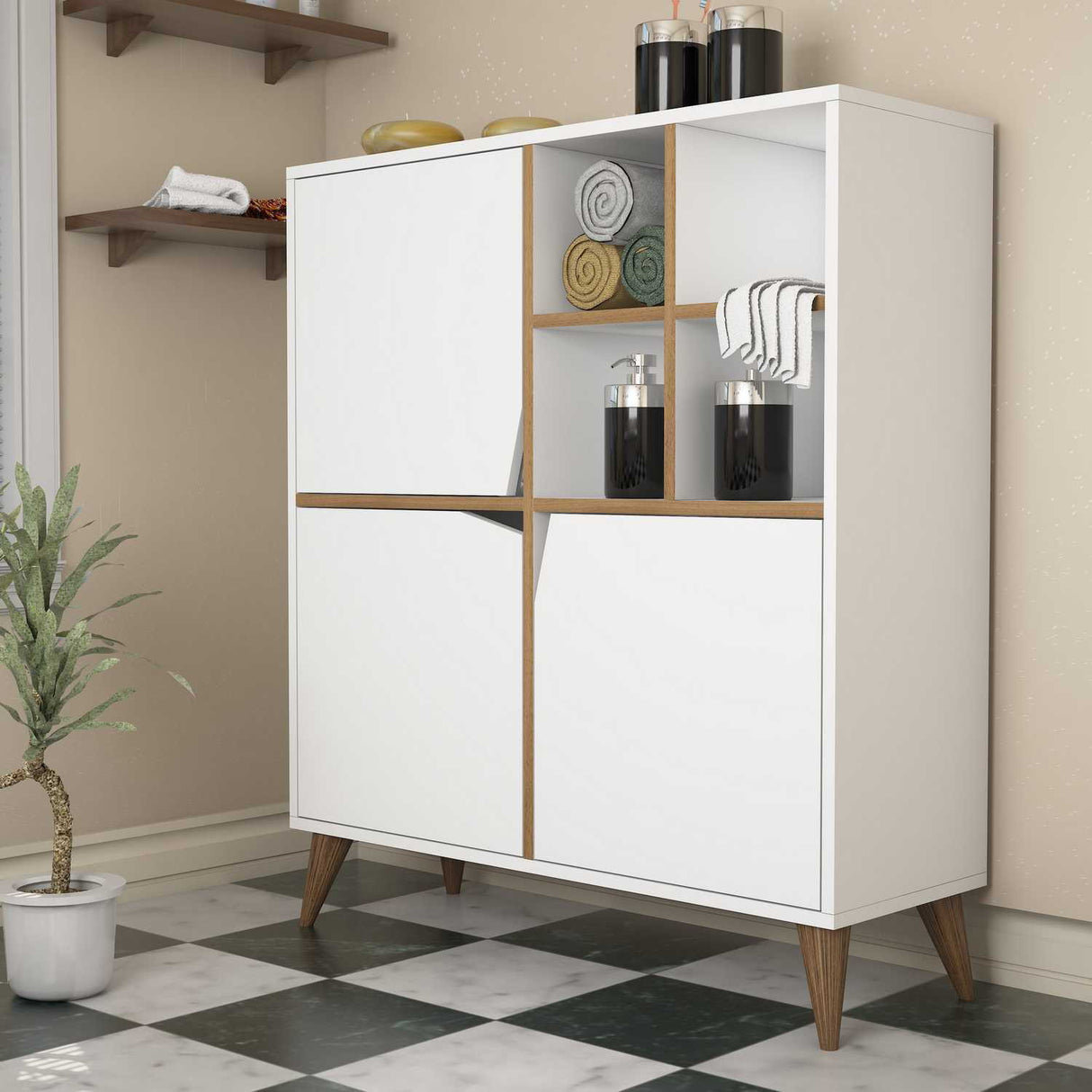 Wall cabinet Pulse white walnut melamine 100x115x30 cm