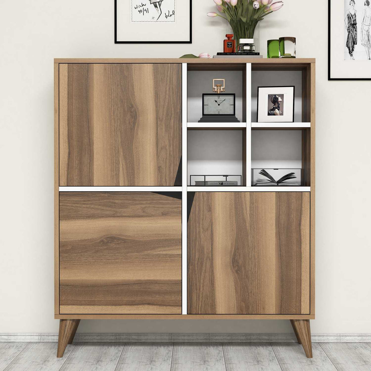 Wall cabinet pulse walnut white melamine 100x115x30 cm