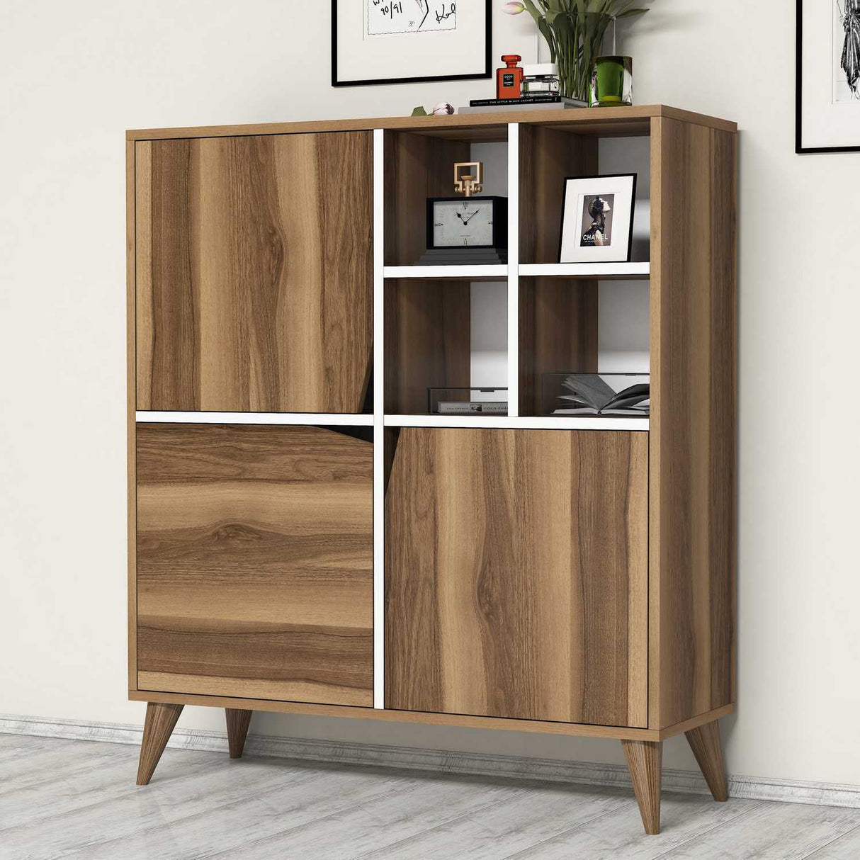 Wall cabinet pulse walnut white melamine 100x115x30 cm