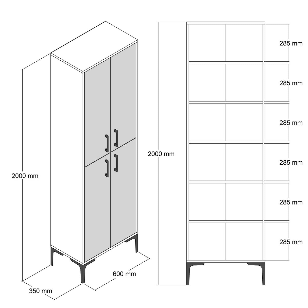 Wall cabinet Berlin Walnut Anthracite Melamine 60x200x35 cm