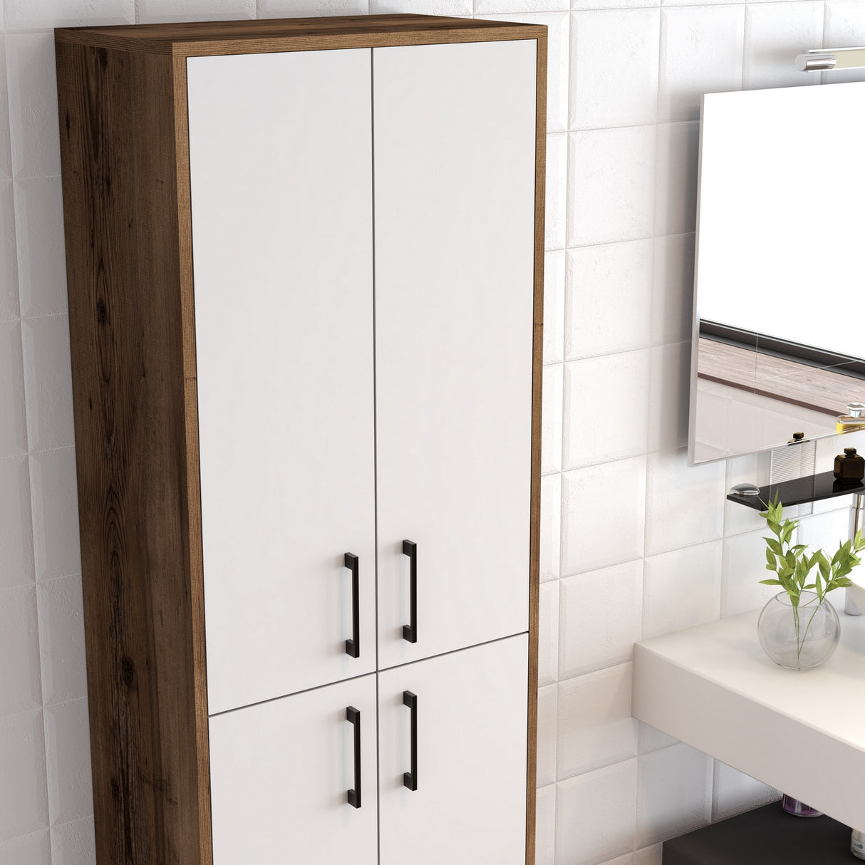 Wall cabinet Berlin Walnut White Melamine 60x200x35 cm