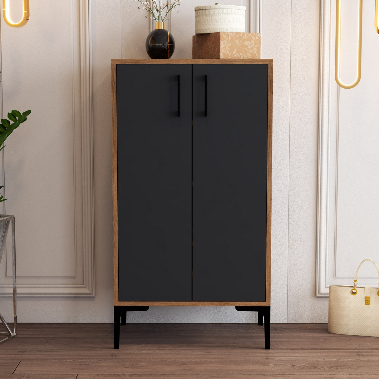 Shoe cabinet Prag Walnut Anthracite Melamine 60x111x35 cm