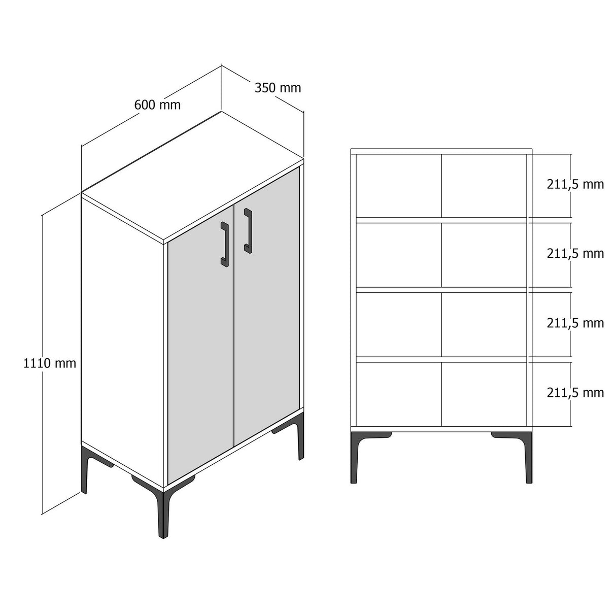 Shoe cabinet Prag Walnut Anthracite Melamine 60x111x35 cm