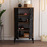 Shoe cabinet Prag Walnut Black Melamine 60x111X35 cm